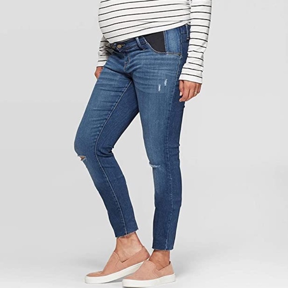 NWT Isabel Maternity 18 Distressed Medium Wash Skinny Jeans; Side Panel Pants - Picture 1 of 9